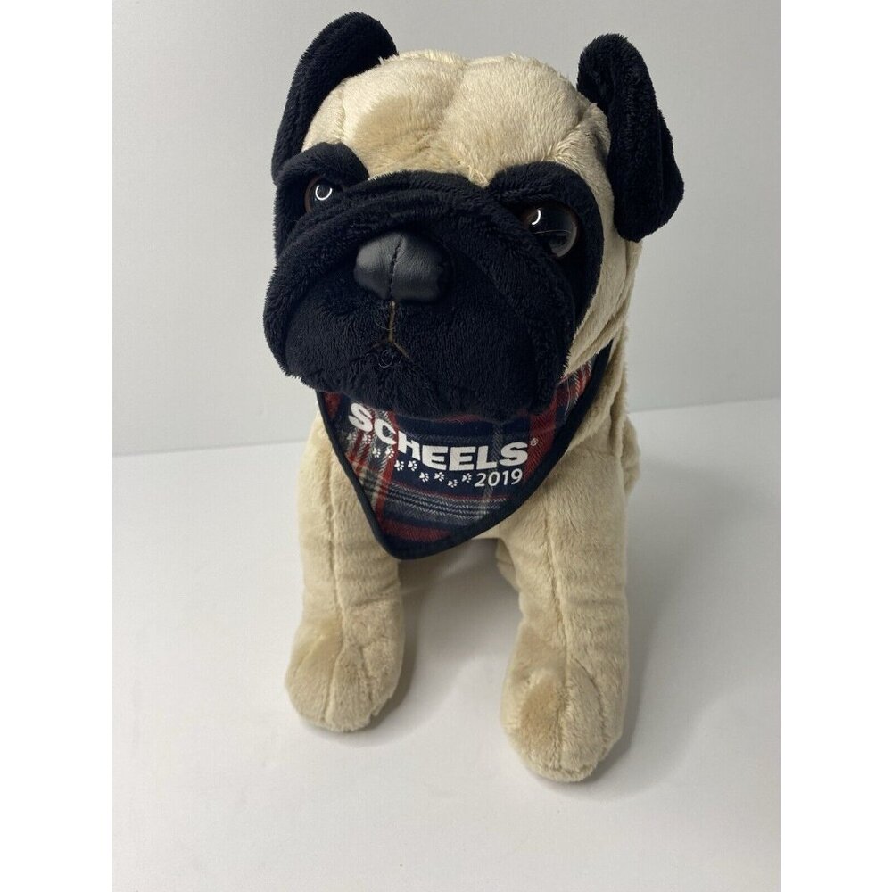 JAAG‎ Plush Pug Dog Stuffed Animal Scheels 2019 Bandana Tan Black Wrinkles